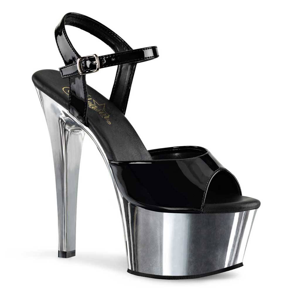 Pleaser - ASPIRE609 Sandale à bride à la cheville, Pole dance chaussures - Chaussures de pole dance - Noir/Couleur chrome Product image